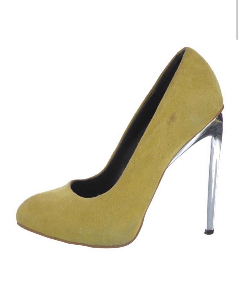 Giuseppe Zanotti Yellow Suede Silver Metallic Stiletto Heel Shoe Pump EU 36